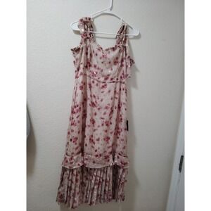 NWT Lulus Terrace Views Taupe Floral Print Tiered Midi Dress Large Fairy Core